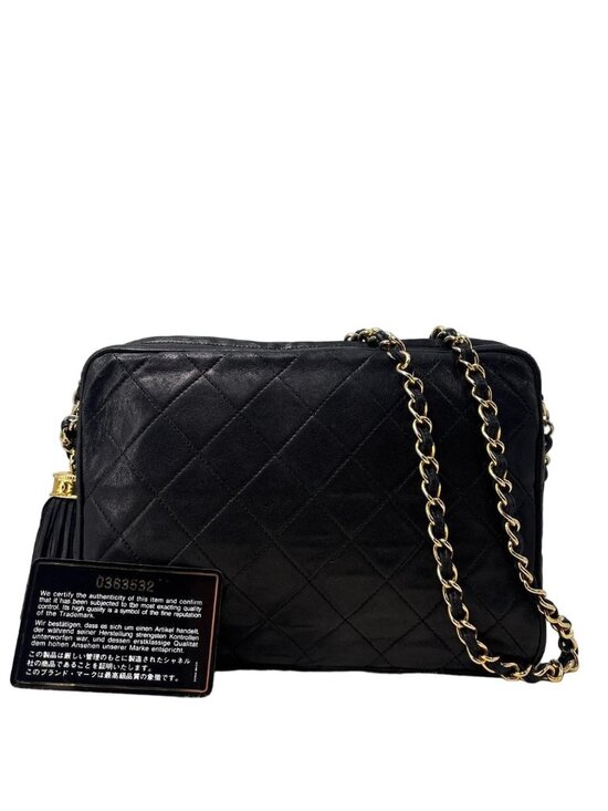 Chanel Handbags - Chanel Quilted Lambskin Shoulder Bag Black Fringe